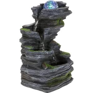 WICHEMI Indoor Fountains Tabletop Fountain Indoor Waterfall Fountain Stacked Rocks Water Feature Feng Shui Zen Meditation Relaxation Desktop Fountain with LED Light for Home and Office Decor (Style 8)