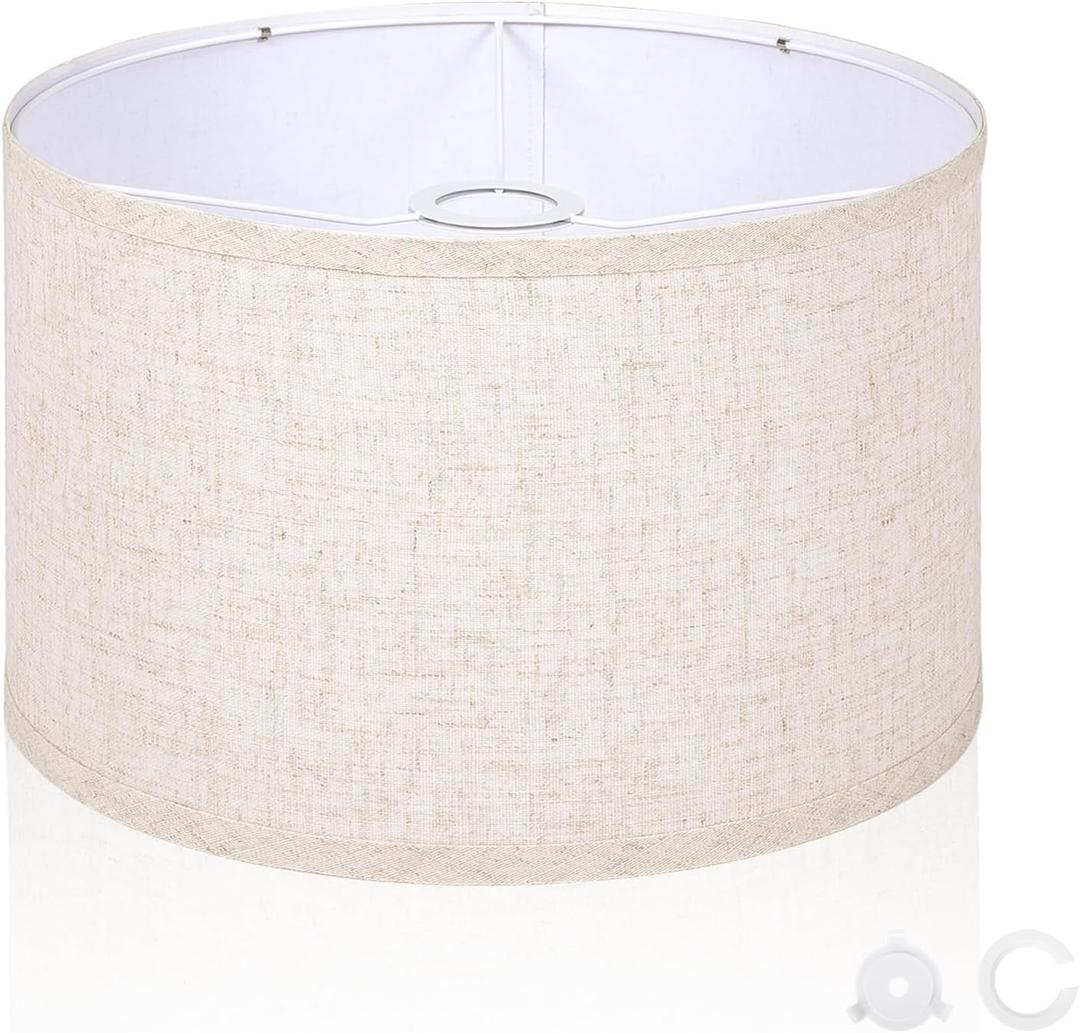OUTON Drum Lamp Shades for Floor Lamps, 12" Top x 12" Bottom x 9" High, Easy to Assemble, Replacement Linen Lampshades for Table Lamps & Bedside Lamps (1.65" Spider)
