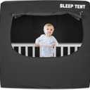 Pack N Play Blackout Tent, Full Blackout Crib Cover, Baby Sleep Tent with Breathable Fabric, 4 Vents, 2 Pouches, Blocks 75% Light