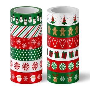 Whaline 12 Rolls Christmas Washi Tape Red Green Xmas Tree Snowman Santa Claus Gingerbread Man Candy Cane Pattern 15mm Decorative Masking Tape for Scrapbook Journal DIY Art Craft Gift Wrapping