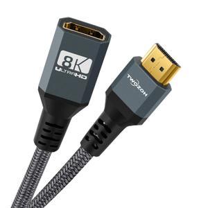 Twozoh 8K 4K HDMI Extension Cable, HDMI 2.1 Male to Female Cable, Nylon Braided HDMI Extender Cable Support 8K@60Hz 4K@120Hz 48gbps1.6FT