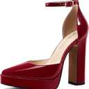 Women's Platform Chunky Heel Pumps – Closed Toe Ankle Strap Block Heeled Dress Shoes for Wedding Party & Daily Comfort, Size 