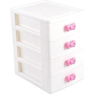 Cute Lovely Bowknot Desktop Organizer Receiver, Multilayer-Drawer Mini Desktop Organizer Storage Box for Keeping Small Items, Gifts for Girls Women kid Teen (Four Drawers White)