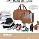 Wogarl 3PCS Faux Leather Weekender Bag for Women Men Large Overnight Bags Travel Duffel with Shoe Compartment Toiletry Packing Cube Carry On Tote Fit 21" Laptop(Light Brown)
