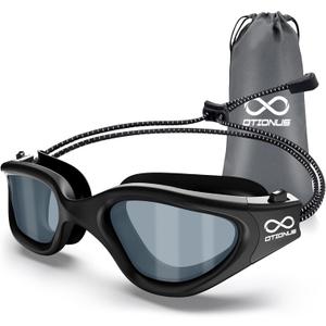 Swim Goggles, Polarized Adult Swimming Goggles Bungee Strap No Hair Pulling Anti-fog Pool Goggles for Men Women (04-black/Polarized Smoke)