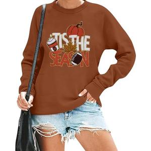 Fall Sweatshirt Women Tis The Season Football Shirt Autumn Pumpkin Long Sleeve Shirt Halloween Pullover Tops Size 2XL