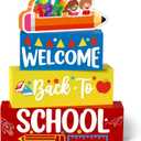 Welcome Back to School Table Decorations, 1st Day of School Wooden Block Sign Pencil Centerpieces for Party, The First Day Banner, Classroom Decor for Kids Teacher Desk Gifts, Tiered Tray and TableTop