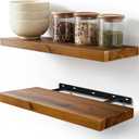 Set of 2 17" Acacia Wood Floating Shelves Wall Mounted – Rustic Farmhouse Wooden Wall Storage Shelf for Bedroom, Kitchen, Home Décor - Brackets and Shelving Mounting Hardware Included