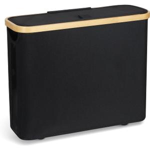 Toilet Paper Basket with Lid, Free-Standing Toilet Paper Holder and Organizer for Bathroom, Large Capacity Storage for up to 9 Mega Rolls, 17"x 6.8"x13.9", Black