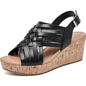 Luoika Women's Wide Width Wedge Sandals, Platform Wedge Pump Heel Ankle Strap Open Toe Women's Sandals Concise Casual Summer Shoes. (11 X-Wide, Black 817)