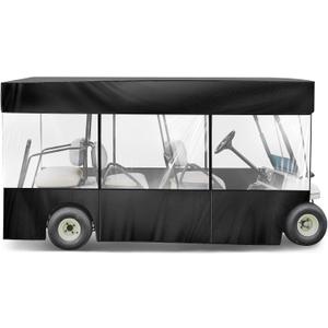 Woanger 6 Person Golf Cart Cover 6 Passenger(4 Forward + 2 Rear Facing) Waterproof Golf Cart Enclosure with Zipper Car Rain Cover with Transparent Windows for Most Weathers 600D(Black)