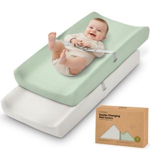 2-Pack Organic Changing Pad Covers for Girl, Boy, Neutral - 100% Cotton Changing Table Pad Cover, Soft Baby Nursery Diaper Changing Pad Sheets, Contour Changing Pads Liners, Change Pad Cover (Sage)
