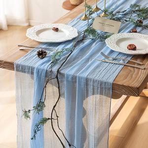 Keketoarrange Summer Table Runner Light Blue Cheesecloth Gauze Rustic Cheese Cloth Table Runner 120 Inch 10 FT for Weding Baby Shower Summer Pool Beach Picnic Garden Camping Outdoor Party Decorations