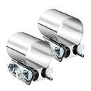 2.25" 2.25 Inch Exhaust Clamp Butt Joint Band Clamp Sleeve Coupler Stainless Steel for Exhaust Pipes, Mufflers and Catalytic Converters (2 PCS)