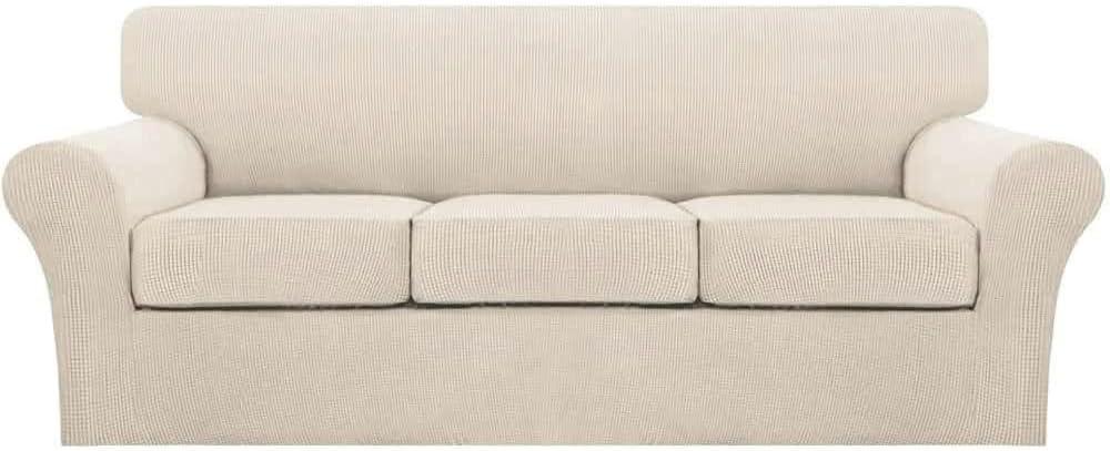 Turquoize 4 Piece Couch Cover Sofa Covers for 3 Cushion Couch Sofa Slipcovers Washable Sofa Cover for Dogs with Individual Couch Cushion Covers Feature Jacquard Fabric(3 Cushion Sofa, Biscotti Beige)