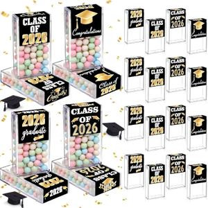 AceOrbit 24 Sets Graduation Candy Tubes Bulk for Guest 3.54 Inch Empty After Dinner Candy Jar Buffet Container Acrylic Box with Sticker for Class of 2026 End of Year Gifts(Black)