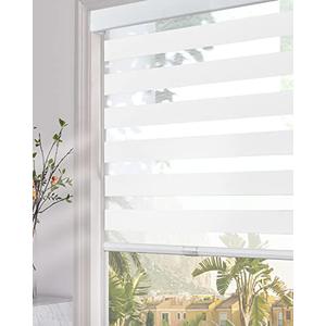 Persilux Free-Stop Cordless Zebra Blinds for Windows (35" W x 72" H, White) with Upgraded Cassette Light Filtering Dual Layers Thermal Insulated Sheer Window Shades for Home and Office