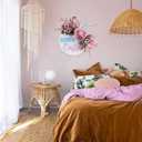 Idyllic Easter Wreaths for Front Door, 16" Spring Pink Flower Wreath with Happy Easter Sign for Spring Summer Porch Window Wall Farmhouse Decor