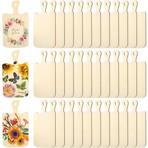 Lawei 36 Pcs Mini Wood Cutting Boards for Crafts, Rectangle Unfinished Wooden Craft Paddle Boards with Handles, Small Charcuterie Cheese Board Tray for DIY Christmas Home Kitchen Decor, 9.4 X 5.1 in