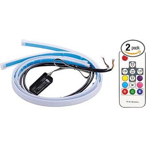 2Pcs Car LED Strip Lights,Multicolor DRL Headlight Surface Strip Tube,Exterior Hood Daytime Running Light Amber Switchback Sequential Turn Signal (45cm/17.7in)
