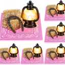 Shihanee 36 Pcs Western Cowboy Table Centerpieces Cowgirl Party Decorations with Lucky Horseshoe Lanterns Hay Bales Cowboy Bandannas for Western Birthday Wedding Party Decorations(Pink)