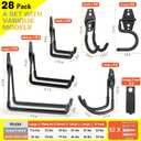 28 Pack Heavy Duty Garage Hooks, Utility Wall Mounted Storage System, with Anti-Slip Coating Hanger, for Hanging Power and Garden Tools, Ladders, Bikes, Ropes and Bulk Items