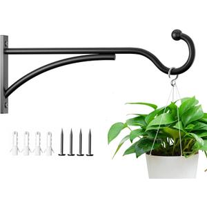 saffruff 11 Inch Heavy Duty Plant Hangers Outdoor, Metal Plant Brackets for Hanging Baskets, Plant Wall Hooks for Bird Feeders, Wind Chimes & Lanterns, Premium Metal Hooks Matte Black, 30lbs Capacity