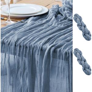Asee'm 2pcs Cheesecloth Table Runner 120 Inches Dusty Blue Boho Gauze Cheese Cloth Runner 10FT Rustic Sheer Table Runners for Centerpiece Wedding Baby Shower Spring Easter Decoration