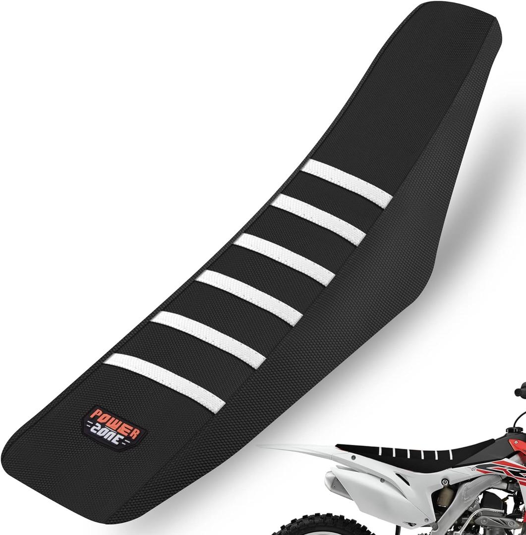 White Stripe Universial Seat Cover for Dirt Bike - Motorcycle Motorcross Enduro Seat Covers (Black)