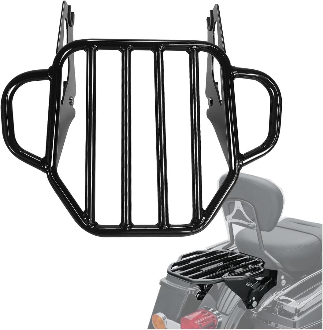 Gloss Black Detachable Two-Up Luggage Rack 2-Up Motorcycle Rear Mounting Rack Fit for Harley Davidson Touring Models 2009-2024 Street Glide Road Glide Electra Glide Road King