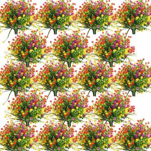 WILLBOND 48 Bundles Artificial Flowers Outdoor,UV Resistant Faux Plastic Plants Greenery Shrubs Flower Bulk for Hanging Planter Porch Window Home Wedding Spring Summer Decor (Bright Color)