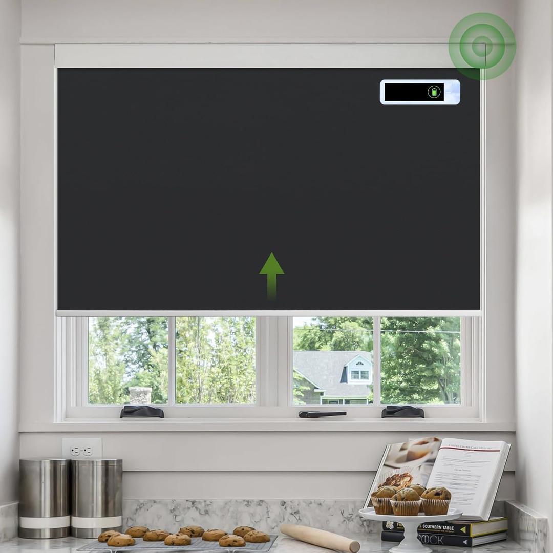 Persianas motorizadas con control remoto, persianas automticas opacas de enfriamiento con panel solar, persianas inteligentes inalmbricas para ventanas, persianas elctricas personalizadas, (Rc-negro-recargable)