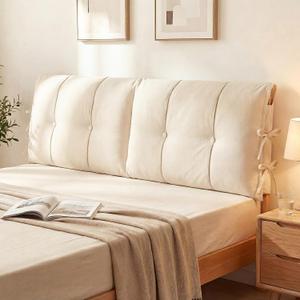 Tegeme Headboard Cover with Tie Straps Full-Cover Large Thicken Bed Headboard Pillow for King Queen Full Size Beds Metal Frame Wooden Bed(Creamy White,King)