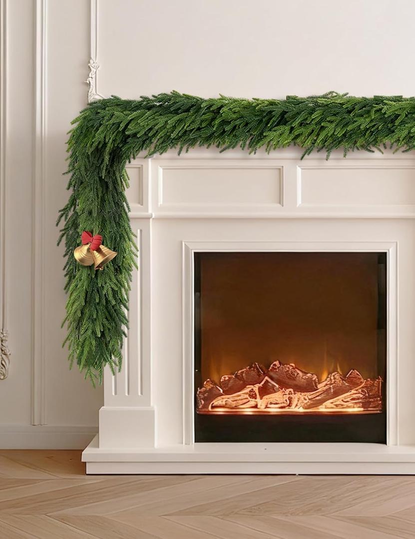 6 FT Real Touch Christmas Norfolk Pine Garland - Artificial Christmas Garlands Faux Cedar Fake Pine Needles Garland for Fireplace,Table, Stairs, Mantle, Window,Indoor Outdoor,Home,Holiday Decor