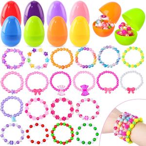 OCHIDO Prefilled Easter Eggs with Bracelets ,24 Pack Easter Basket Essentials Easter Basket Stuffers for Easter Eggs Hunt Game, Easters Party Favors for Girls