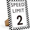 Race Car Birthday Decor, Speed Limit 2 Sign, Fast One, Race Car Birthday Party Decorations, 811 Wooden Play Sign with Stand, Let's Go Racing Party Supplies for Boy Race Fans - SL2