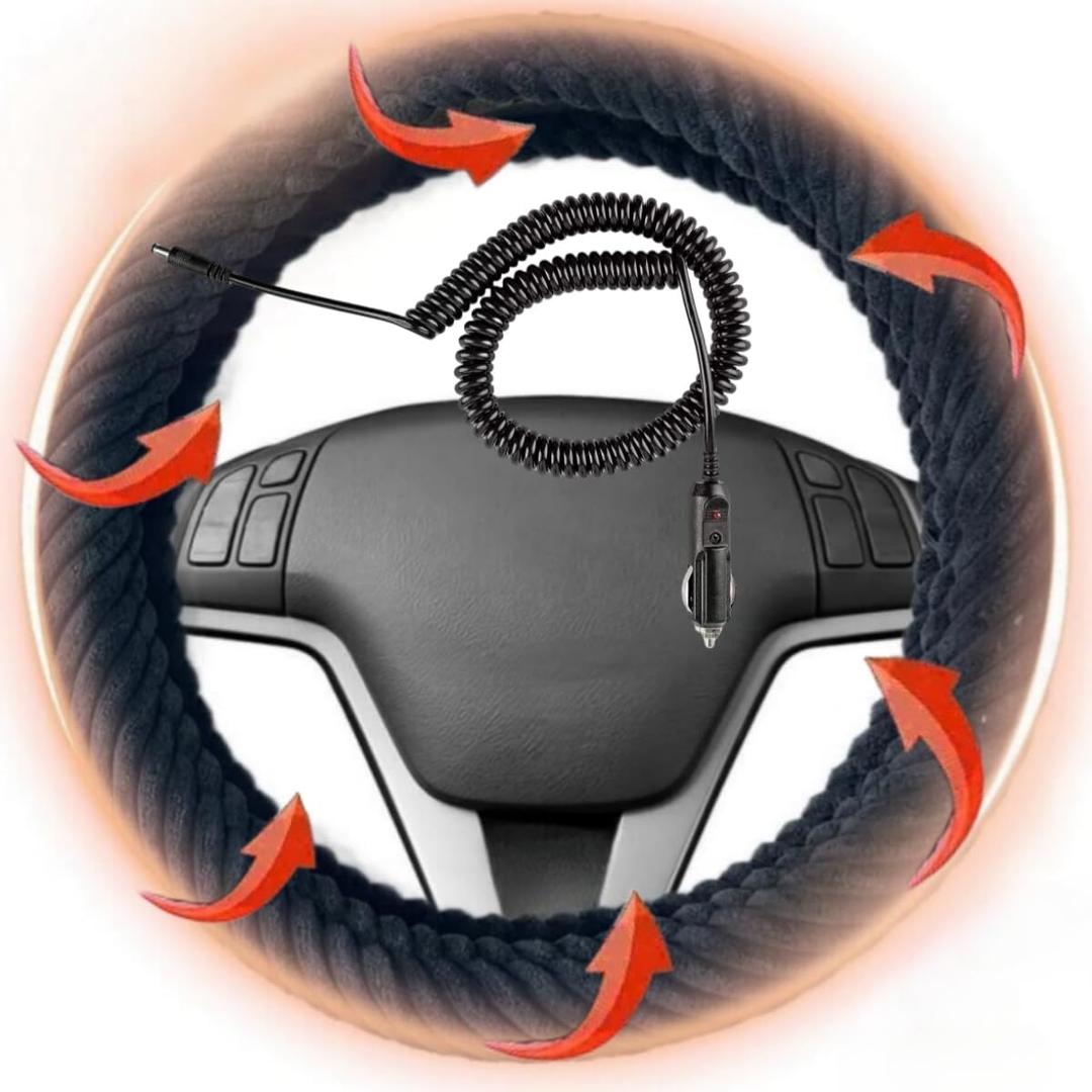 Heated Steering Wheel Cover,12V Fast Heating Steering Wheel Hand Warmer Plush Comfortable 14.5-15.5 Inches Steering Wheel Cover for Most Cars