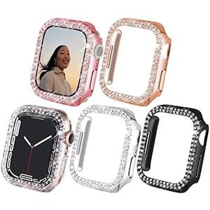 NewWays 3-Pack Bling Cases Compatible for Apple Watch 42mm Series 1 2 3, Sparkling Diamonds Glitter Crystal Rhinestone Protective Bumper for iWatch (42mm, Black/Pink/Rose Gold/Silver/Clear)