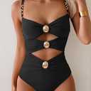 B2prity One Piece Swimsuit for Women Cutout Monokini Color Block Bathing Suit Ruched Sexy Swimwear (Large, Black)