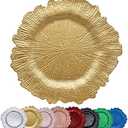 DaCakeWS Gold Reef Charger Plates 10PCS, 13inch Plastic Floral Charger Plates Wedding for Dinner,Wedding,Party,Event,Decoration(Reef Gold10)