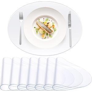 8 Pcs Clear Plastic Placemats - 13 x 19 Inches Oval PVC Placemats, 2 mm Thick Table Protector Smooth Desk Mat Heat Resistant Washable Easy Cleaning for Home Office Dining Room Painting