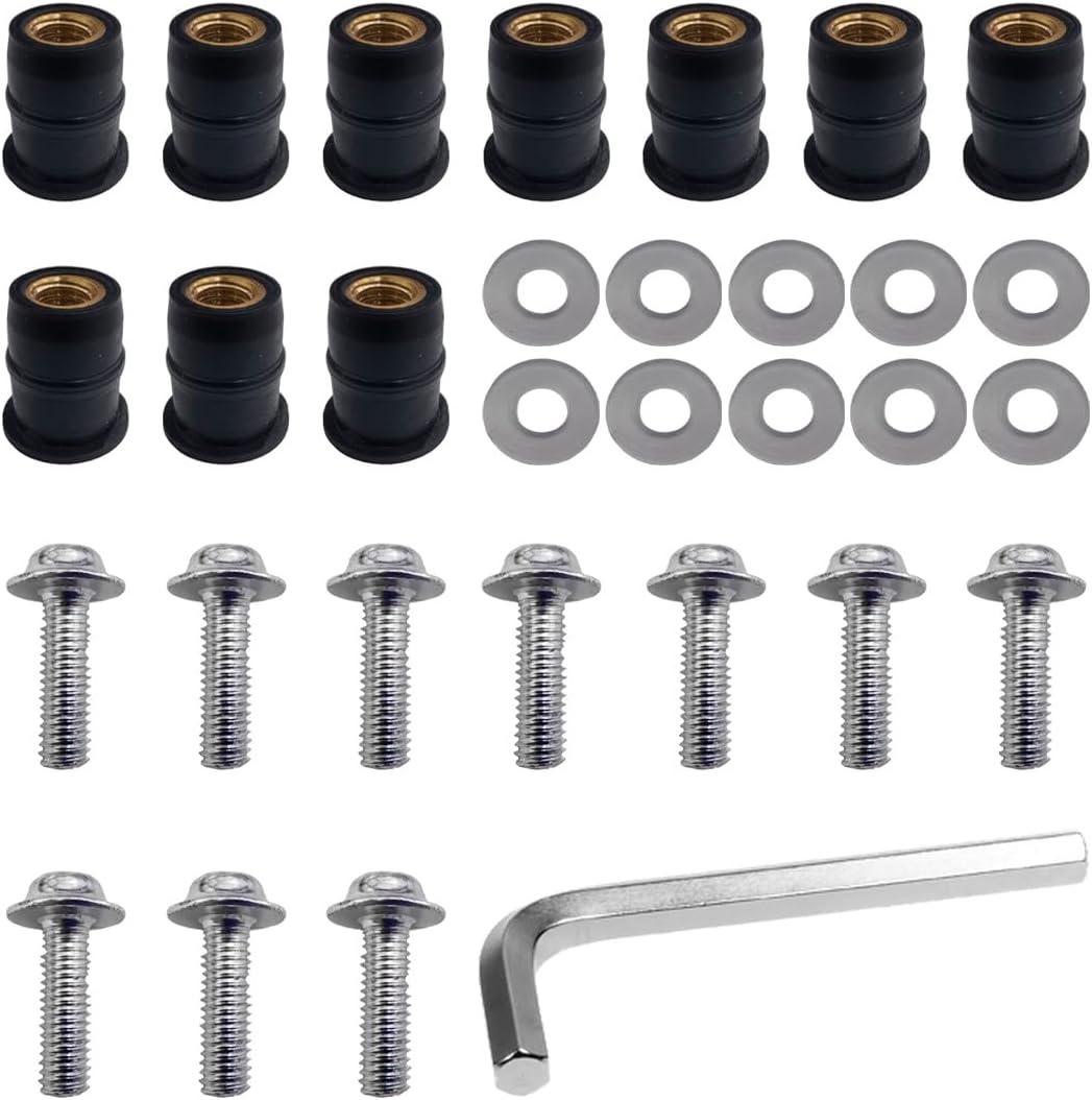 UGSHY 11 PCS Motorcycle Windshield Bolts Screws Kit, 5MM Durable Matal Vehicle Screw Fasteners Accessories with Installation Tool, Universal Waterproof Windshield Screws Replacement (Silver)