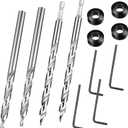 4 Pieces 3/8 Inch Pocket Hole Drill Bit with Depth Stop Collar 1/4 Hex Shank and Round Shank Replacement Twist Step Drills for Manual Pocket Hole Guide Jig Master System (6.3 Inch Length)