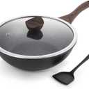 Kordisen Nonstick Wok with Lid, 12 Inch Woks & Stir-fry Pans, Granite Stone Coating for Cooking, Induction Cookware, Compatible with All Stovetops, PFOA Free (Black)