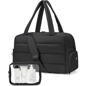 Gitus Carry On Duffle Gym Bag for Women Puffer Weekender Overnight Duffel Bag for Travel with Clear Toiletry Pouch Sport Yoga Fitness Essentials Gifts (Black)