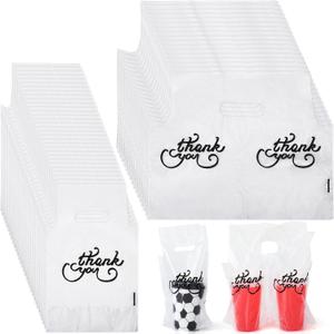 Qilery Drink Carrier Bag for Delivery Clear Cup Thank You Handle Drinking Poly Bags Cup Carriers for Drinks Coffee Tea Beverage Juice Hold 1 Cup