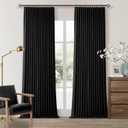 100 Inch Floor Length Linen Blackout Curtains for Bedroom Pinch Pleated Full Black Out Thermal Insulated Window Drapes Light Blocking Double Layer Soundproof 100 Inch Black Curtain 2 Panels Set