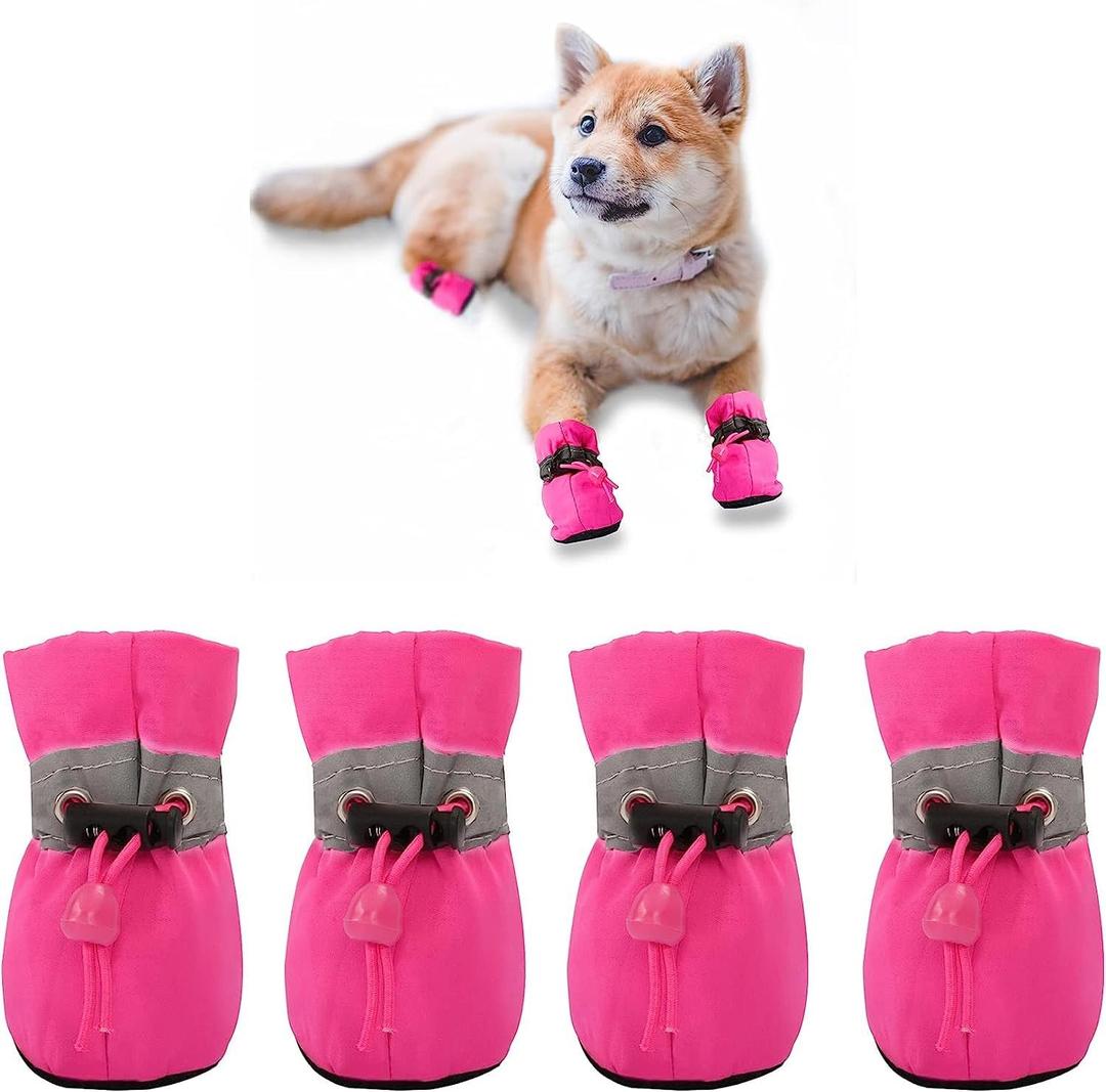 YAODHAOD Dog Shoes for Small Dogs, Puppy Dog Boots & Paw Protector for Winter Snowy Days, Anti-Slip Sole Dog Booties for Indoor Hardwood Floor 4PCS (Pink, Size: 4)