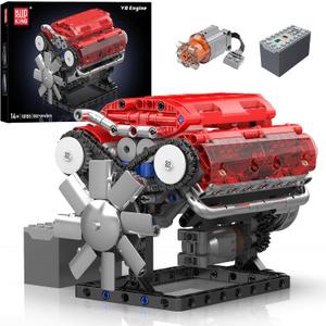 Mould King V8 Engine Building Blocks Sets, 10155 Model Engines Kit That Runs, 8-Cylinder Sports Car Engine Build Kits for Adults with Battery and Motor, Construction STEM Toy for Boys Girls (552 Pcs)