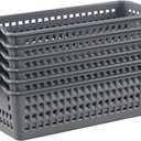 Set of 6 Silm Plastic Storage Baskets, Slim Plastic StorageTrays, Gray